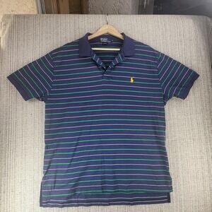 Polo Ralph Lauren Polo Shirt Mens Large Blue Green Striped Pima Cotton Classic‎
